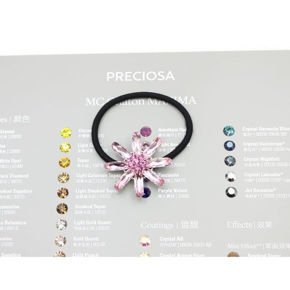Pink Rhinestone Crystal Floral Ponytail Holder Elastic Hair Tie Women main image 5